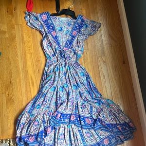 Floral high to lower midi dress